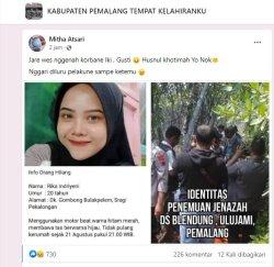 Info orang hilang bernama Rika Indriyeni