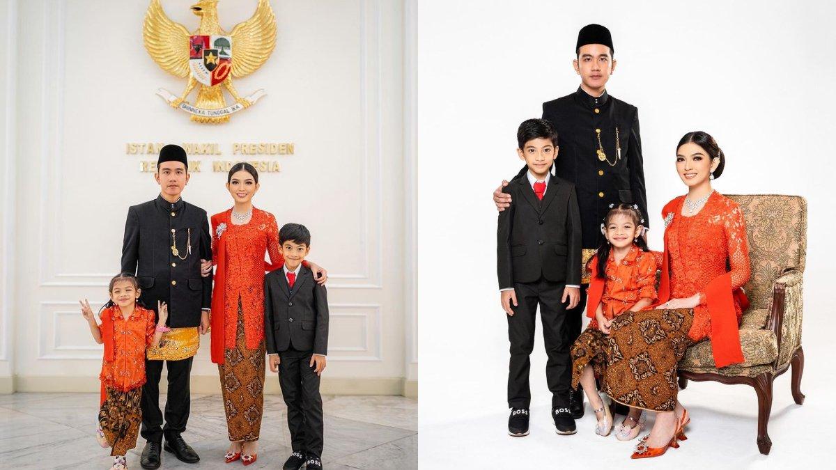 Ini potret pertama keluarga Gibran Rakabuming Raka setelah dilantik menjadi Wakil Presiden RI, Selvi Ananda pakai kebayak merah