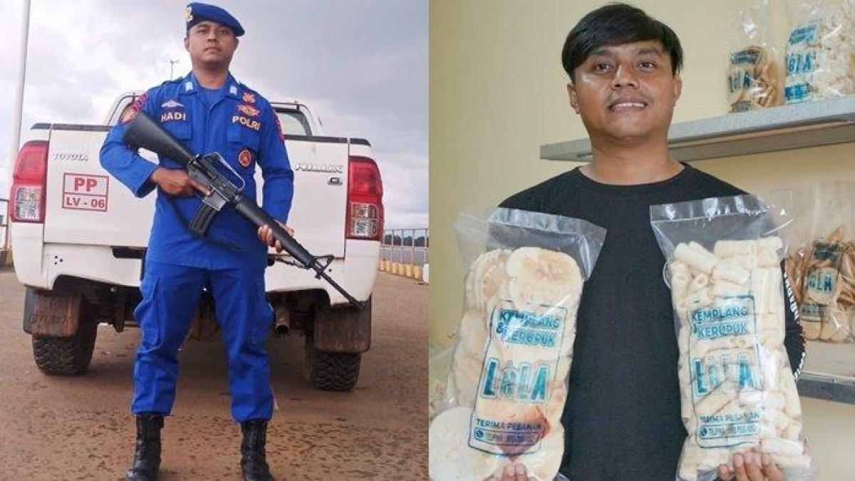 Inilah sosok Bripka Hadi Wibowo anggota Sat Polairud Polres OKI yang kini merintis usaha Kerupuk Kemplang di Tegal Binangun Perbatasan wilayah Palembang dan Kabupaten Banyuasin.