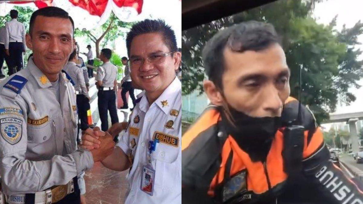 Sosok petugas Dishub Jakarta viral naik ke atas kap mobil, pasrah saat mobil melaju kencang.