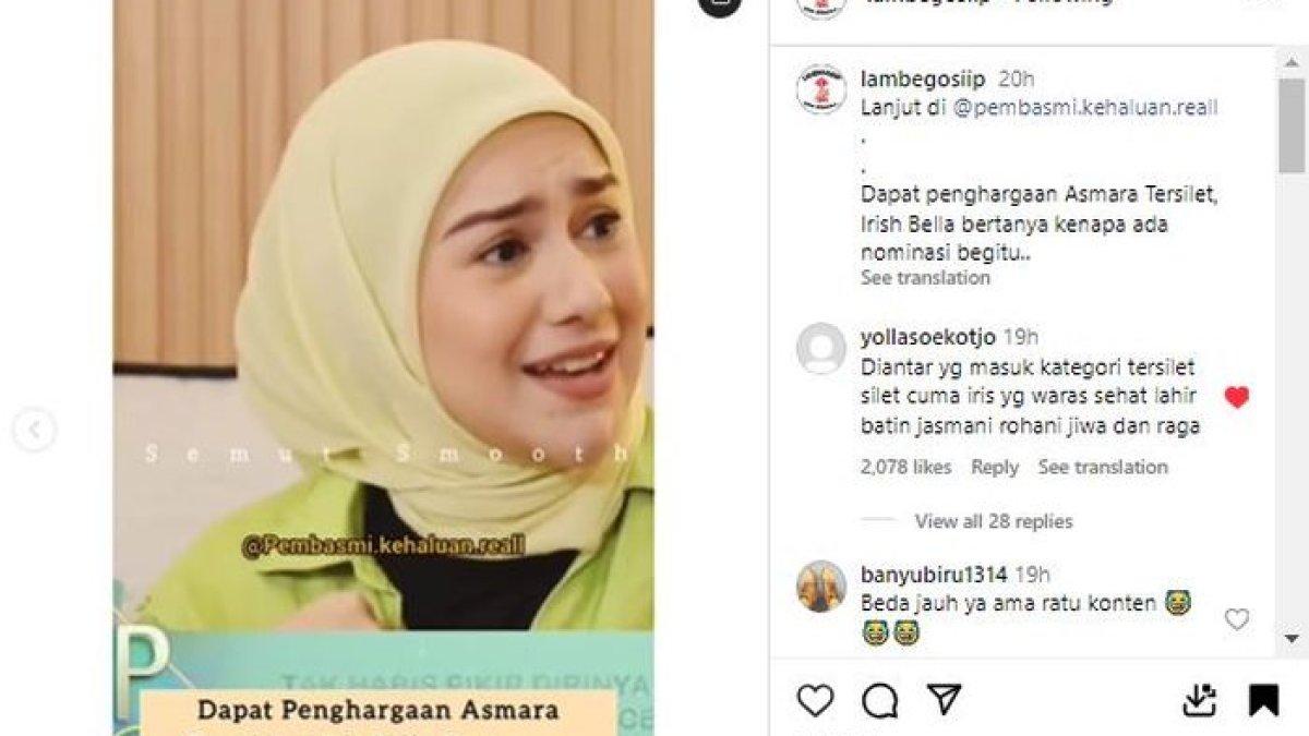 Irish Bella heran dirinya menang award asmara tersilet (Instagram/lambegosip)