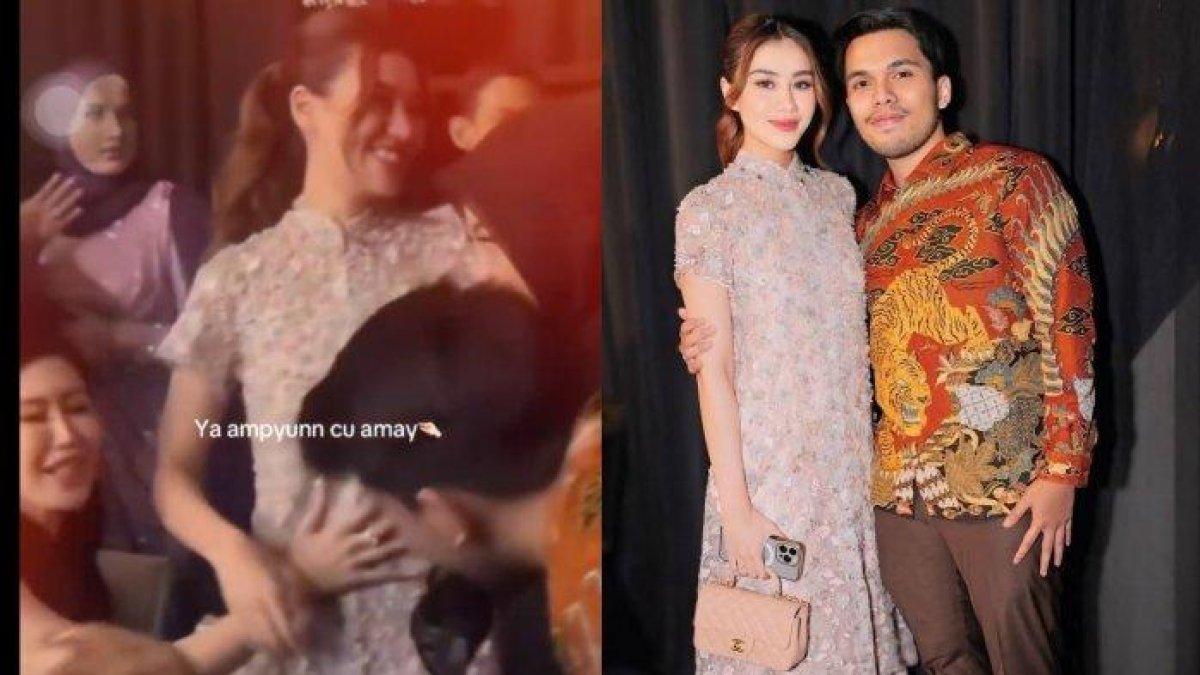 Isu kehamilan Aaliyah Massaid mencuat, perut istri Thariq Halilintar dielus saat kondangan