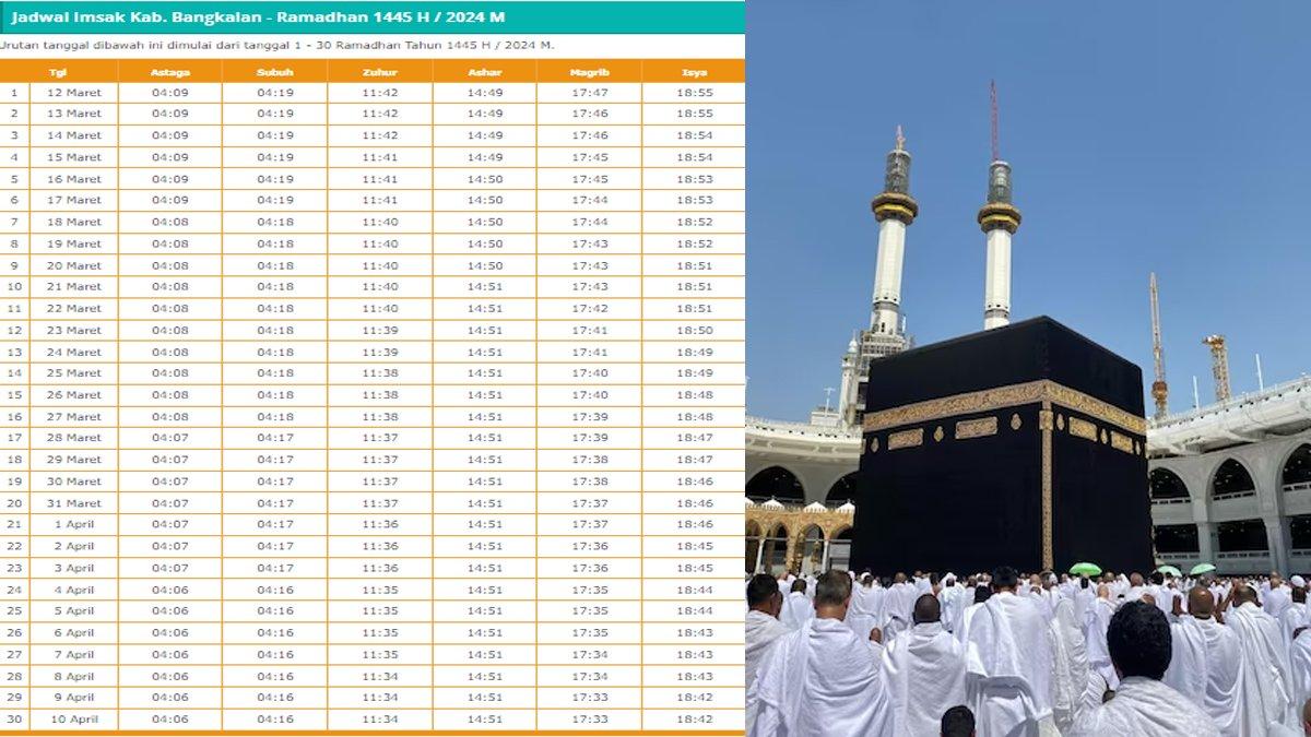 Jadwal buka puasa dan sahur Kabupaten Bangkalan selama sebulan penuh Ramadhan 2024/1445 H.