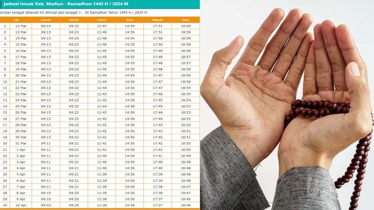 Jadwal buka puasa dan sahur Kabupaten Madiun selama sebulan penuh Ramadhan 2024/1445 H.