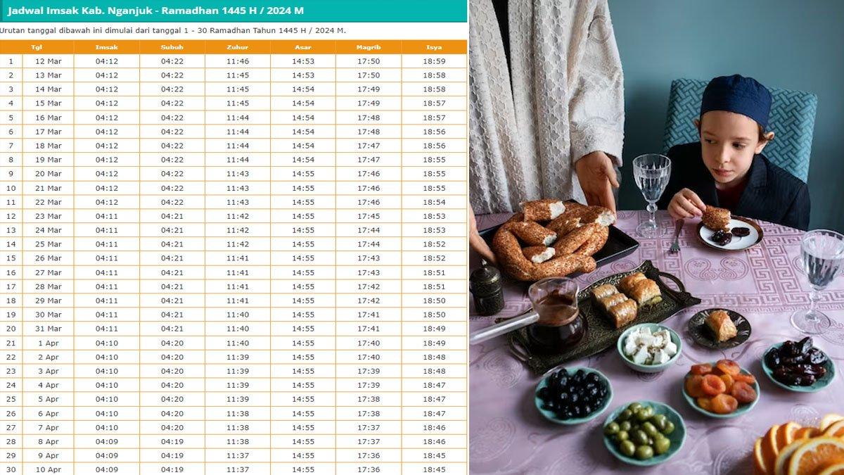 Jadwal buka puasa dan sahur Kabupaten Nganjuk selama sebulan penuh Ramadhan 2024/1445 H.