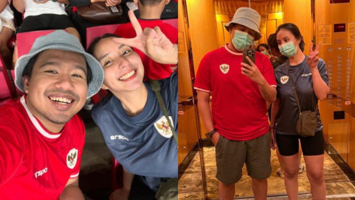 Joshua Suherman dan Clairine Clay menonton Timnas Indonesia