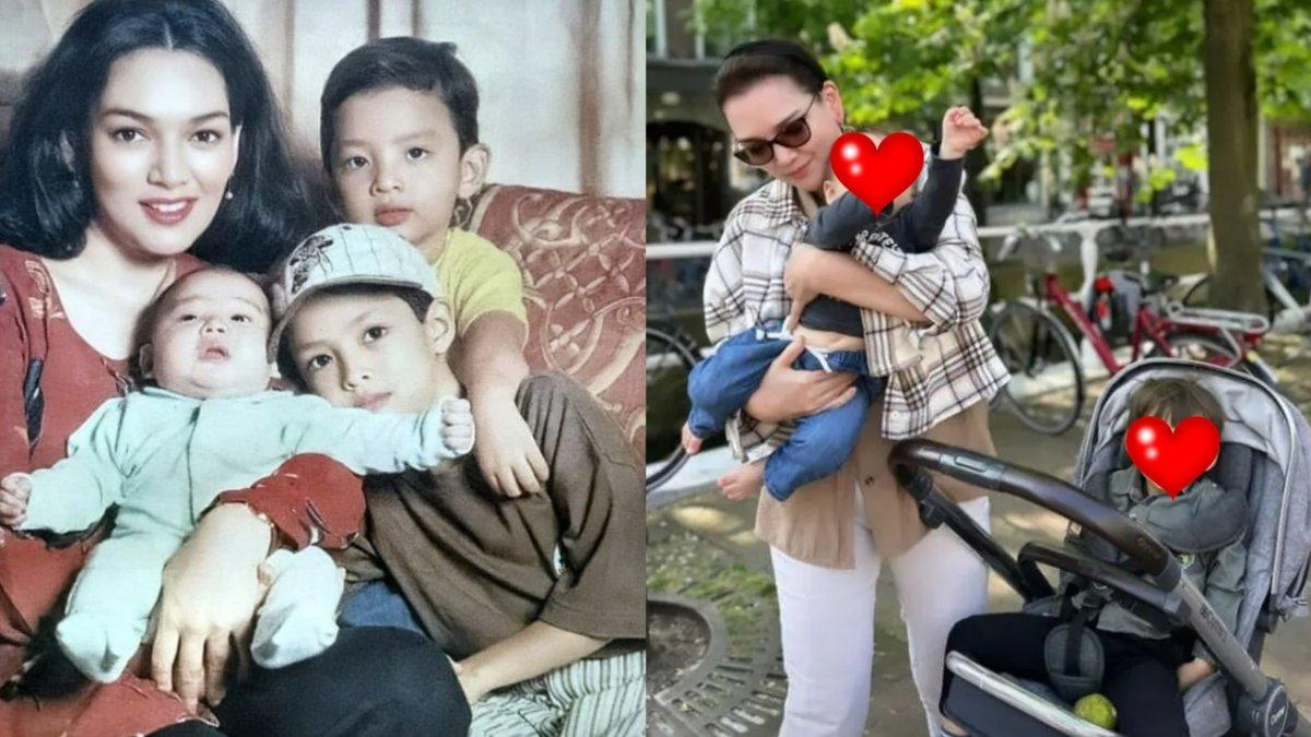 KABAR IDA IASHA - (kiri) Foto lawas Ida Iasha bersama ketiga putranya saat masih kecil. (kanan) Potret Ida Iasha bersama kedua cucunya