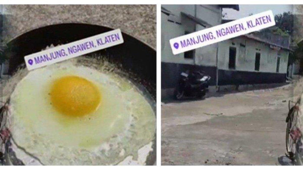 KOLASE FOTO : Kondisi lingkungan Dewi di Desa Manjung, Kecamatan Ngawen, Kabupaten Klaten (kiri) Telur yang dimasak Dewi dengan memanfaatkan panas terik matahari (kanan).