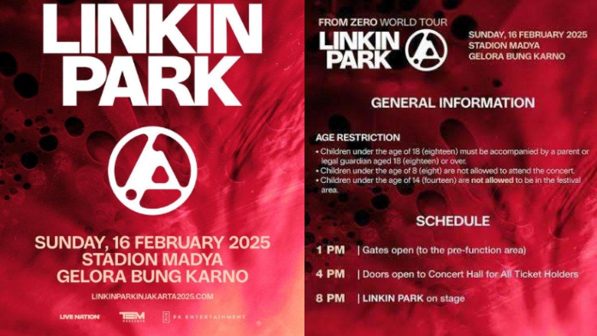 KONSER LINKIN PARK,- List lagu, aturan dan rundown Konser Linkin Park yang akan digelar di Jakarta pada Minggu, 16 Februari 2025.
