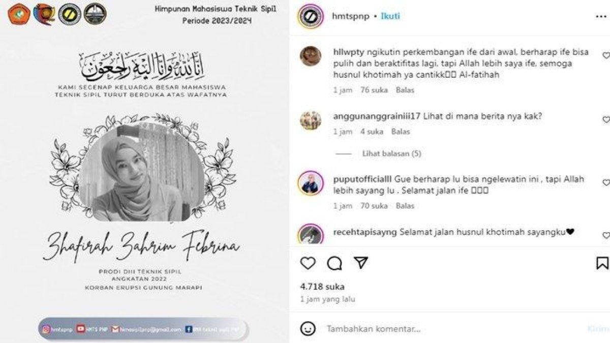 Kabar Duka Zhafirah Pendaki Gunung Marapi Sempat Selamat dari Erupsi Dikabarkan Meninggal Dunia