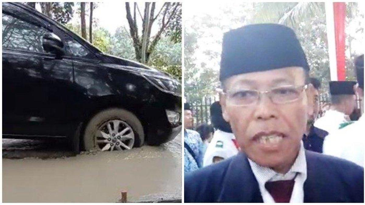 Kadispora Lubuklinggau, Drs. H. Purnomo, M.Pd dan mobilnya terobos jalan cor.
