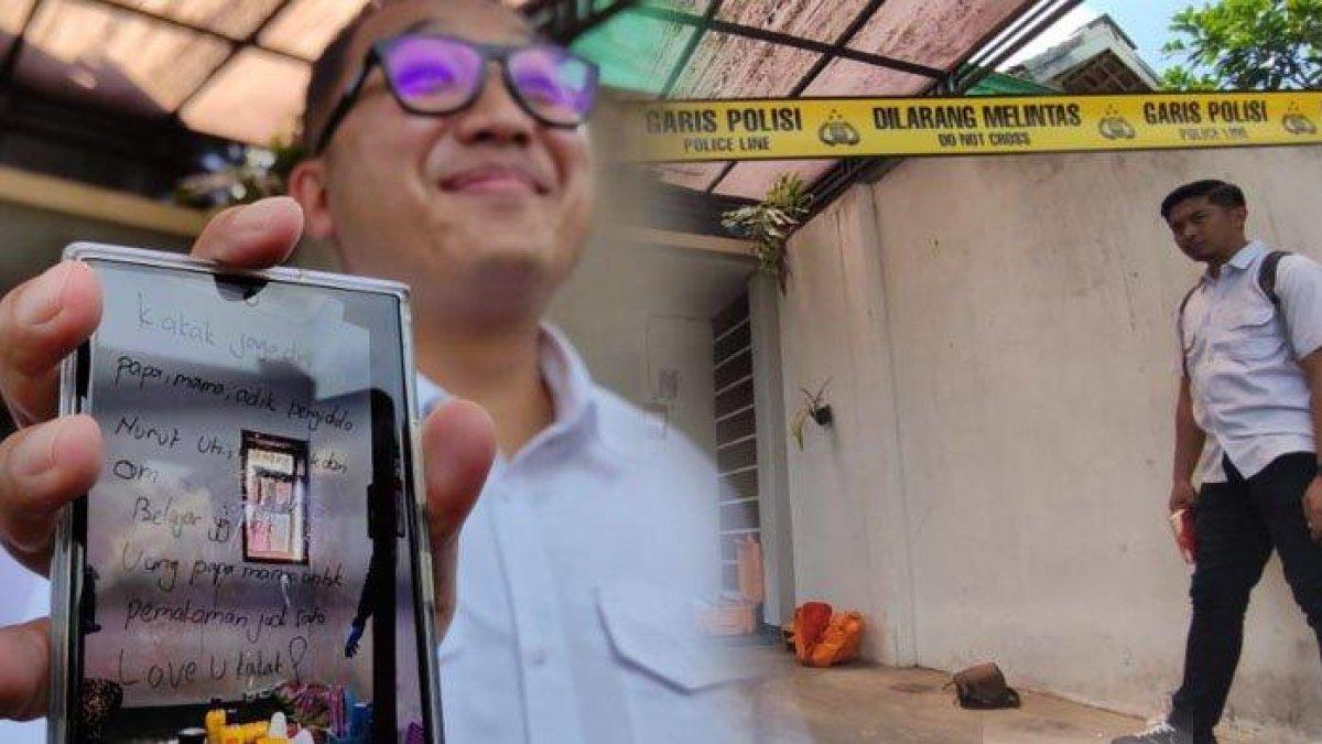 Kasatreskrim Polres AKP Gandha Syah Hidayat mengungkapkan pesan terakhir yang ada di kamar korban satu keluarga tewas di Malang, Selasa (12/12/2023)