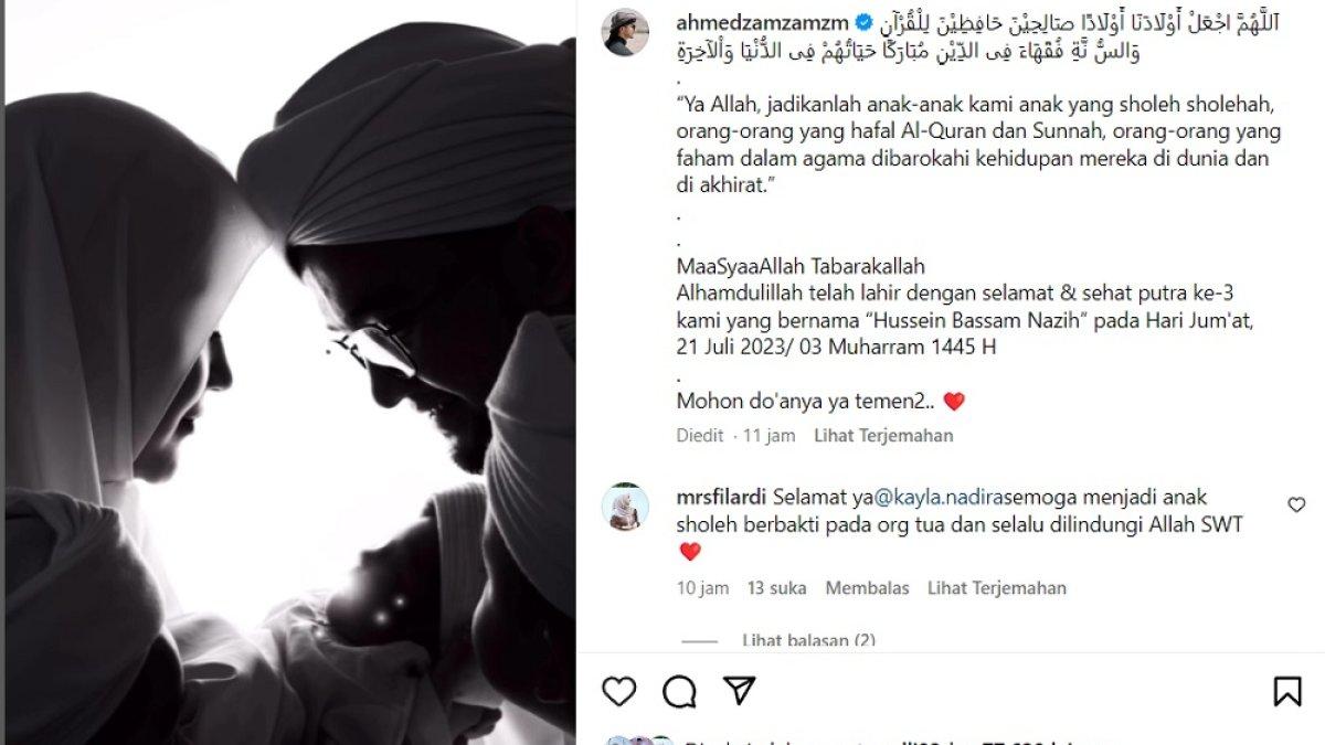 Kayla Nadira mengunggah potret kelahiran anak ketiganya