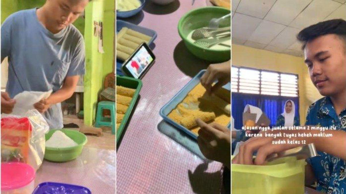 Kegiatan inspiratif siswa Ahmad Fadilah Thorik atau karib disapa Fadil, siswa kelas XI di SMAN 1 Natar, Lampung, membuat risol dan jualan di sekolah.