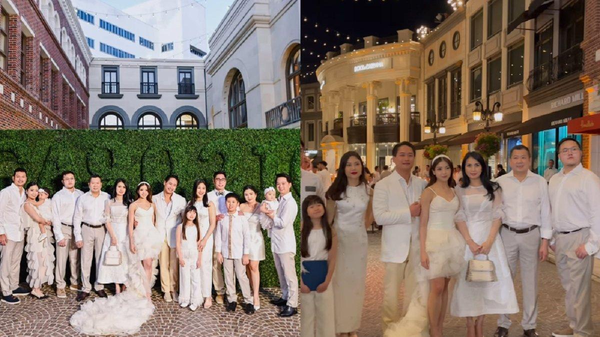 Keluarga Tanoe berbusana putih di acara pernikahan Clarissa dan Anthony Tjipto