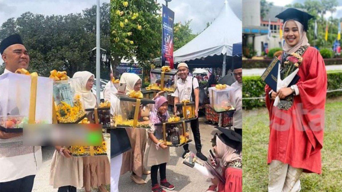 Keluarga beri kejutan ke Nurin yang wisuda, bawakan kotak seserahan, ini isinya b