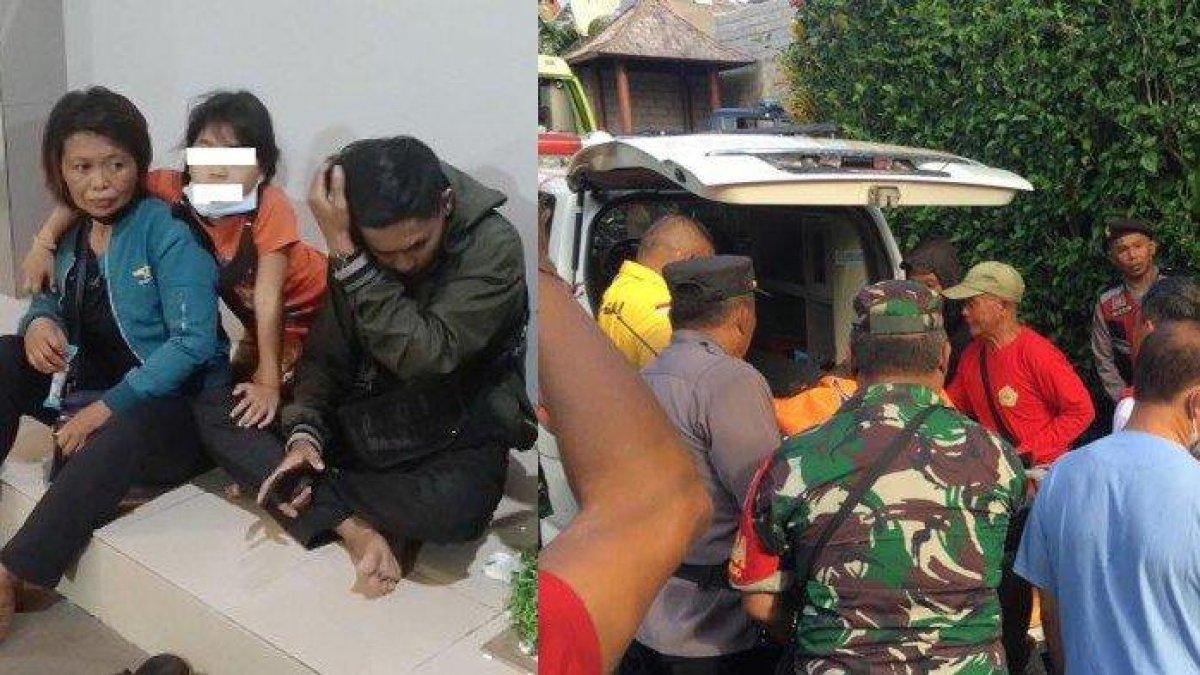 salah satu korban tewas dalam tragedi tali lift putus di Ayu Terra Ubud pada Jumat 1 September 2023. (Kanan) Proses evakuasi korban tewas dalam tragedi tali lift putus di Ayu Terra Ubud