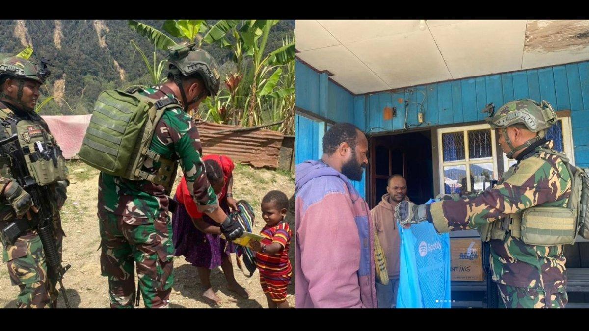 Kesatuan Lettu Fardhana bagi-bagi sembako untuk warga Papua