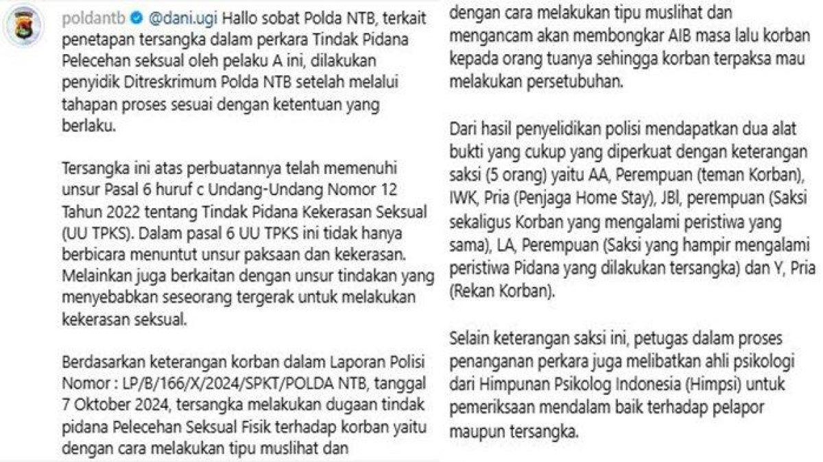 Keterangan Polda NTB ungkap cara Agus Buntung beri tipu muslihat ke korban rudapaksa