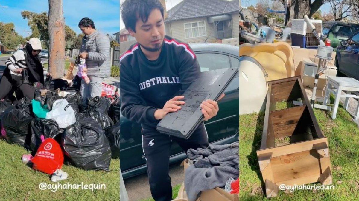 Tangkapan layar video pasutri WNI mulung di Australia dapat kulkas hingga laptop.