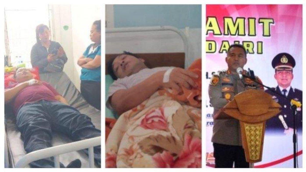Kolase foto 2 anggota Personil Polres Dairi harus menjalani perawatan medis di RSUD Sidikalang akibat terkena pukul oleh pimpinannya sendiri Kapolres Dairi AKBP Reinhard H Nainggolan, Senin (28/8/2023) dan Kapolres Dairi AKBP Reinhard H Nainggolan saat memberikan sambutan