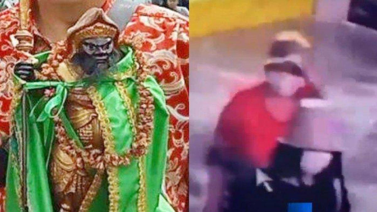 Kolase kasus pencurian dua rupang (patung) pengawal Dewa Panglima Perang Kwan Sing Tee Koen di Wihara Dewi Welas Asih, Jalan Kantor, Kota Cirebon, Jawa Barat.