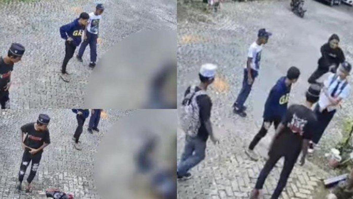 Kolase tangkapan layar unggahan viral perundungan di Barombong, Makassar.
