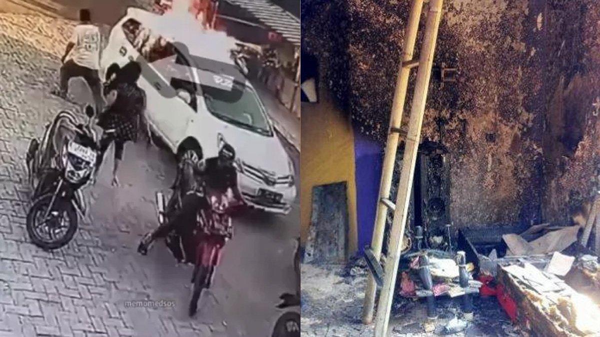 Tangkapan layar aksi pria bakar mobil dan rumah mantan istri.