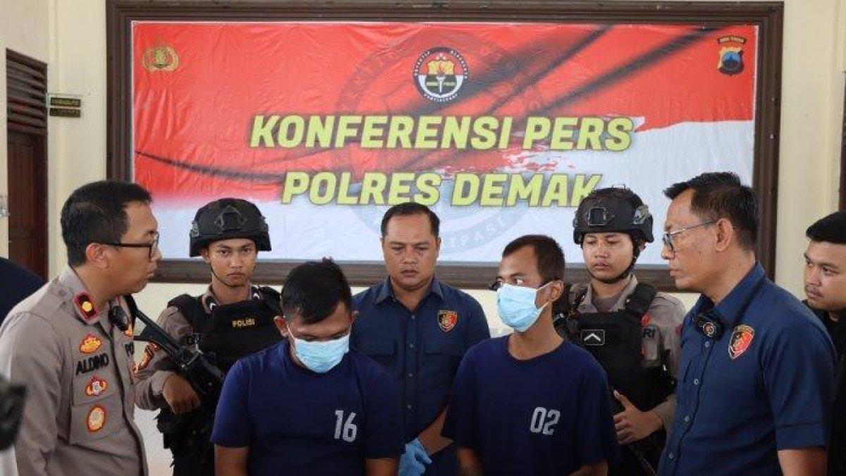 Konferensi pers kasus pembunuhan berencana di Pendopo Parama Satwika Polres Demak, Kamis (25/4/2024).