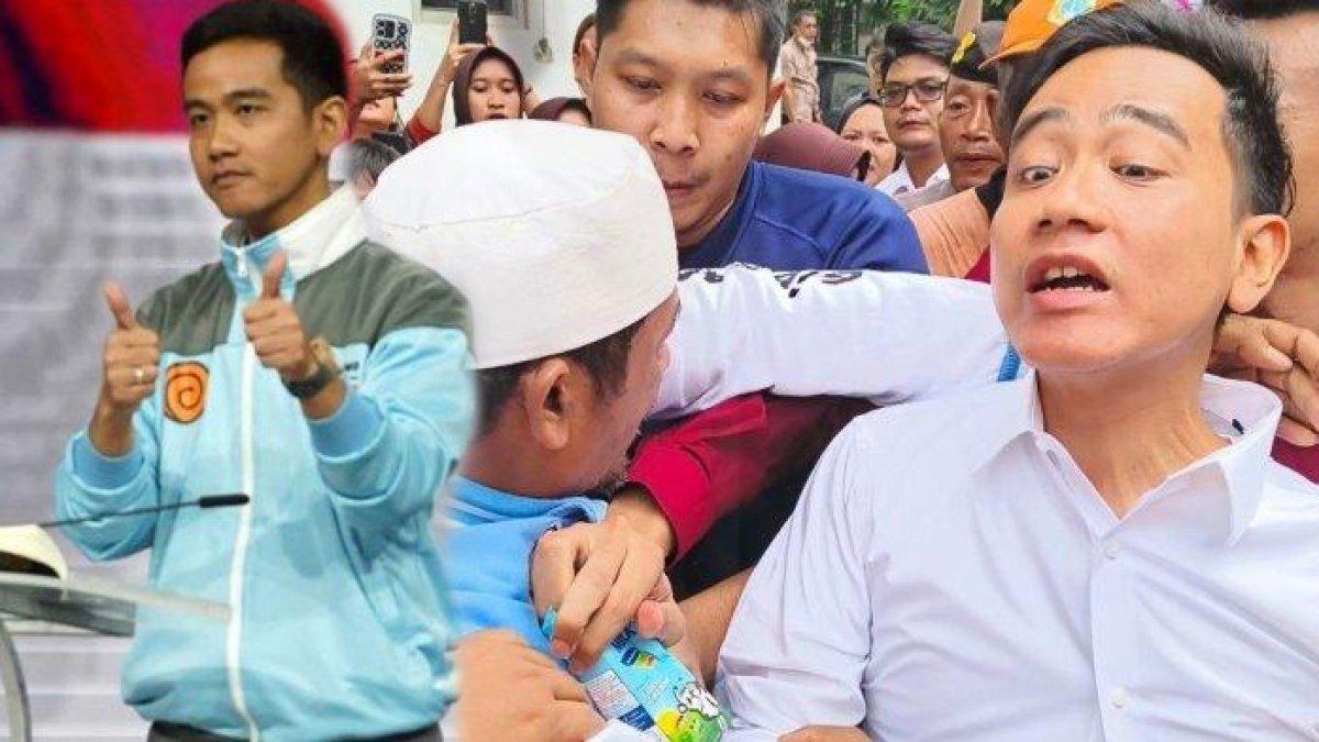 Leher Gibran Rakabuming ditarik pria berjaket biru