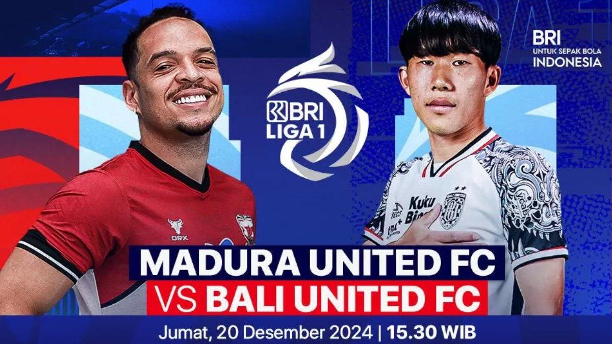 Link live streaming laga Madura United vs Bali United BRI Liga 1, Jumat, (20/12/2024).