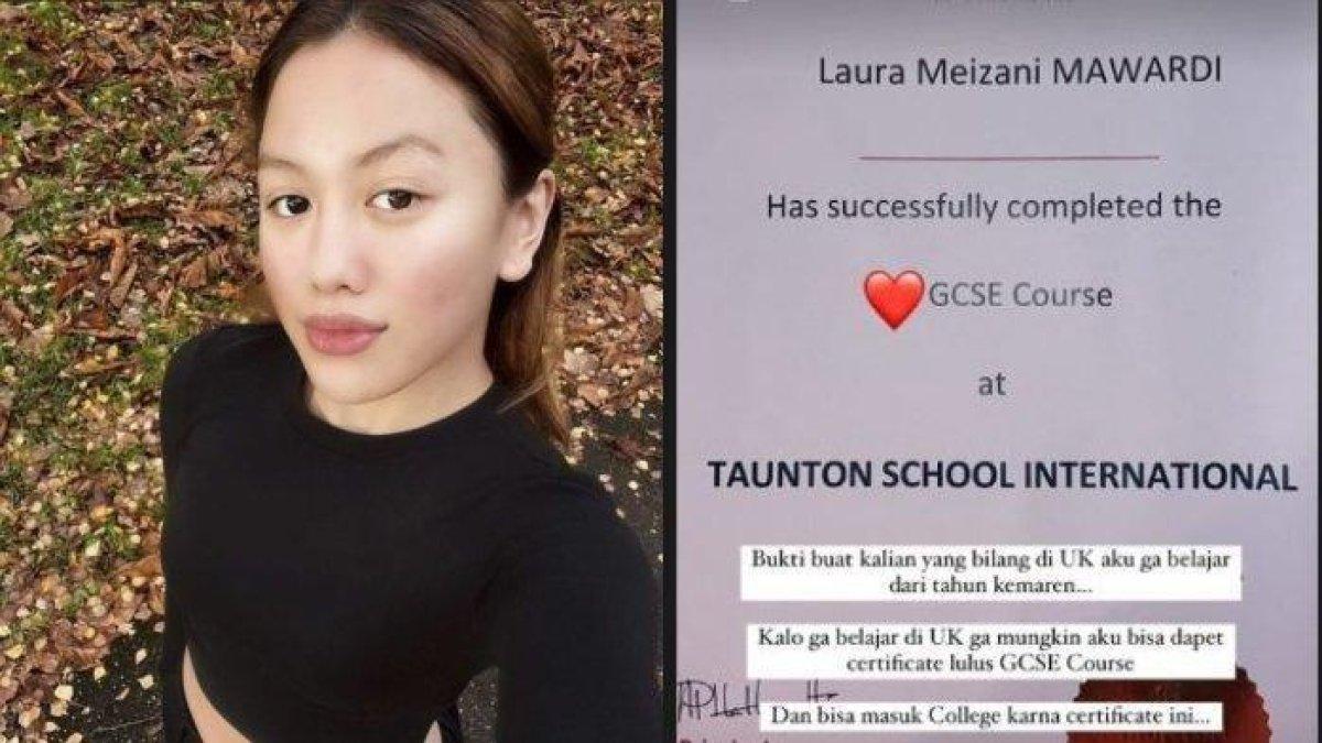 Lolly pamer sertifikat lulus dari sekolah di Inggris