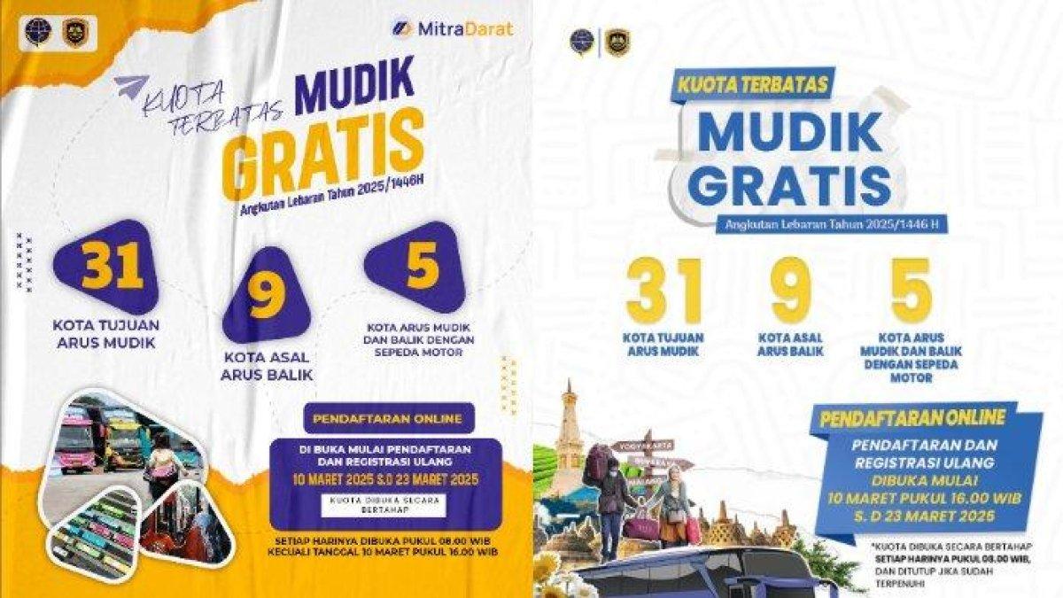 MUDIK GRATIS KEMENHUB,- Link Daftar Mudik Gratis Mitra Darat Online Kemenhub 2025, jadwal, syarat, cara daftar, rute.