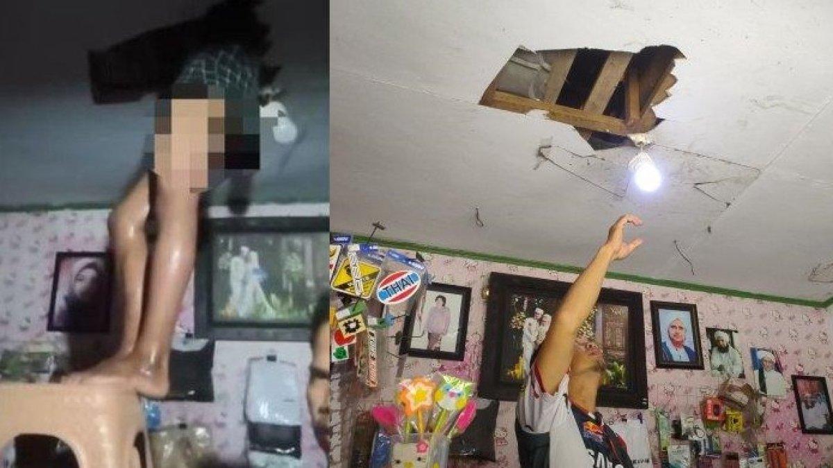Maling nyangkut di plafon saat mau beraksi