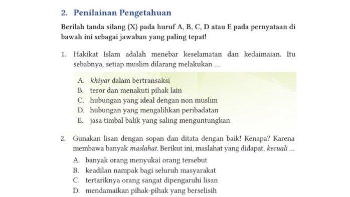Mari simak kunci jawaban soal PAI Kelas 11 SMA, Aib berasal dari salah, dosa dan kemaksiatan yang dilakukan
