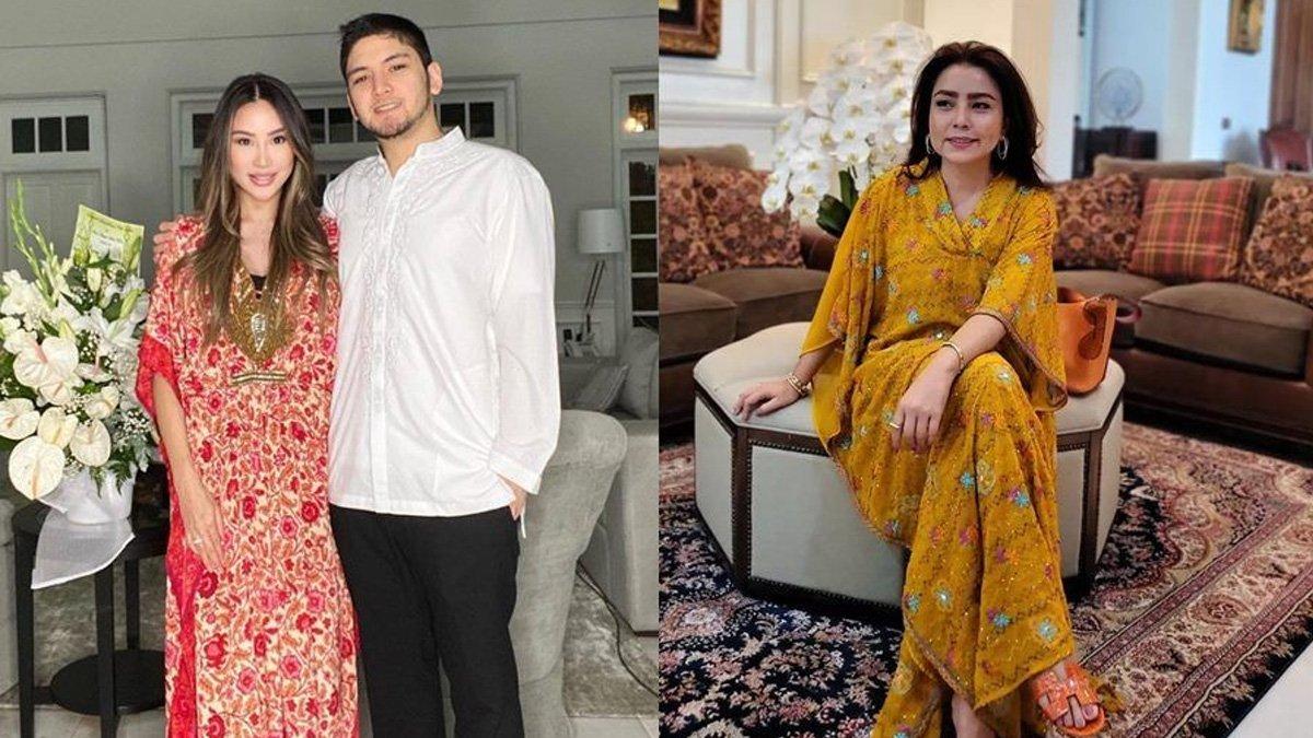Mayangsari serta Kezia Toemion mengenakan kaftan.