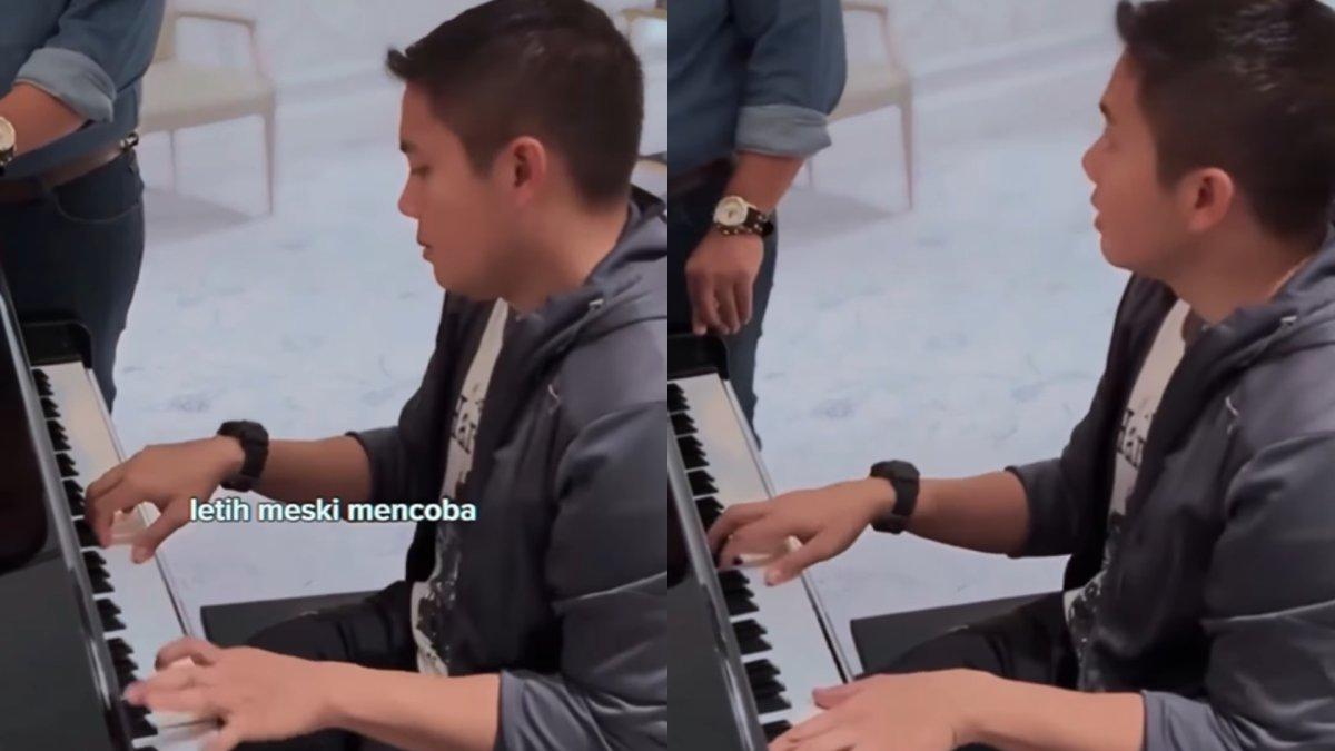 Mayor Teddy bermain piano membawakan lagu Dewa 19.
