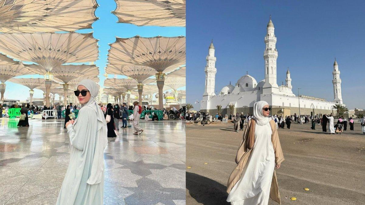 Medina Dina bergamis putih kala ibadah umroh