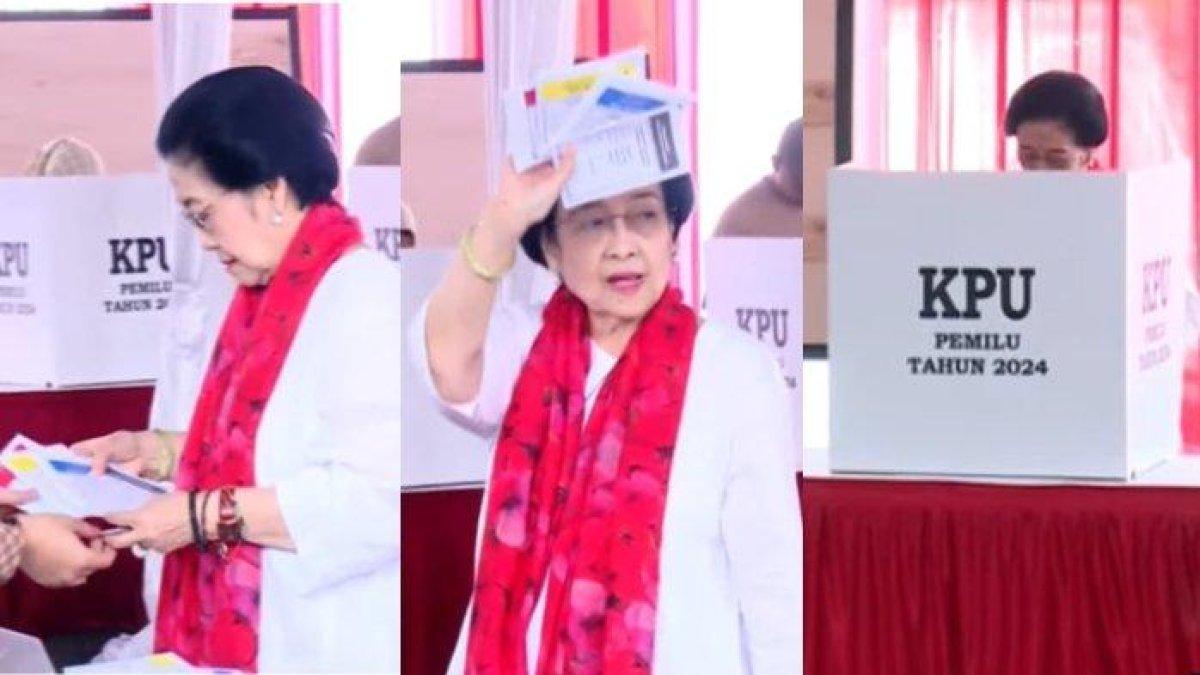 Megawati Nyoblos di TPS 053, Jalan Kebagusan IV Dalam, Kelurahan Kebagusan, Kecamatan Pasar Minggu, Jakarta Selatan sekira pukul 11.00 WIB. Hasto Kristiyanto mengungkapkan pesan Ketua Umum Megawati Soekarnoputri terkait hasil quick count atau hitung cepat pada Pemilu 2024.
