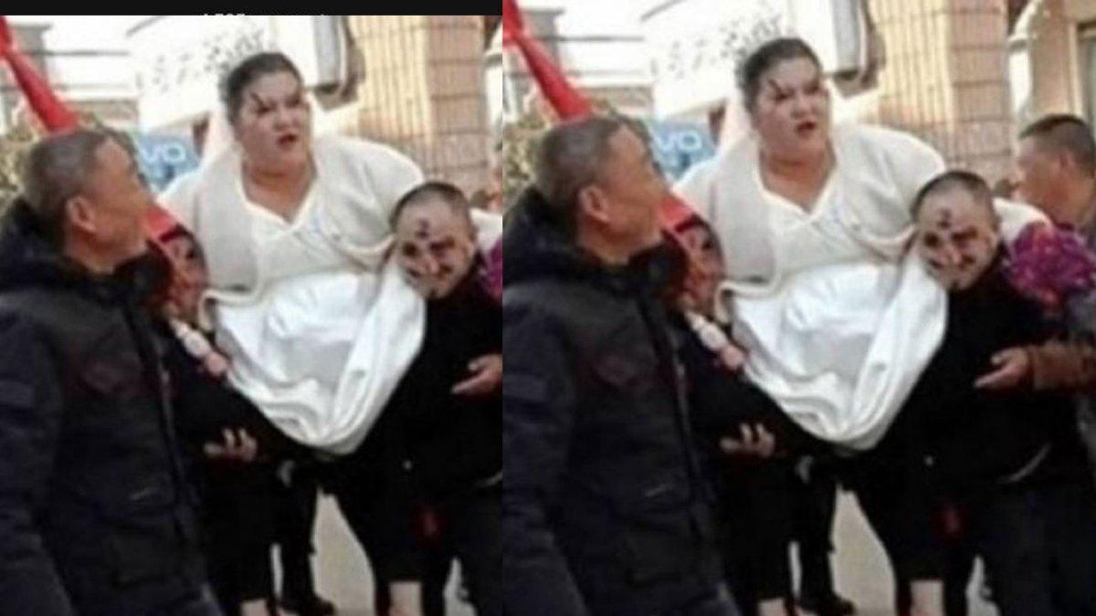 Mempelai wanita digendong 4 pria menuju pelaminan, reaksi suami jadi sorotan