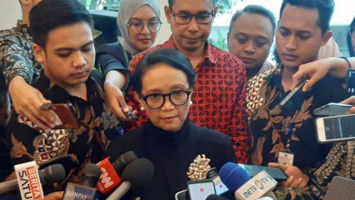 Menteri Luar Negeri Retno Marsudi di kantor Kementerian Luar Negeri, Selasa (18/2/2020). Retno Marsudi mengumumkan proses evakuasi satu keluarga WNI dari Gaza yang berhasil dilakukan.