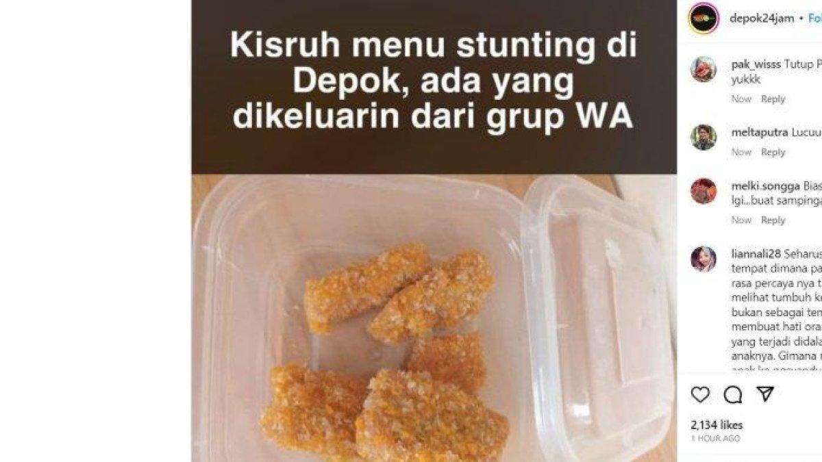 Menu makanan cegah stunting di Depok hanya 3 potong nuget.