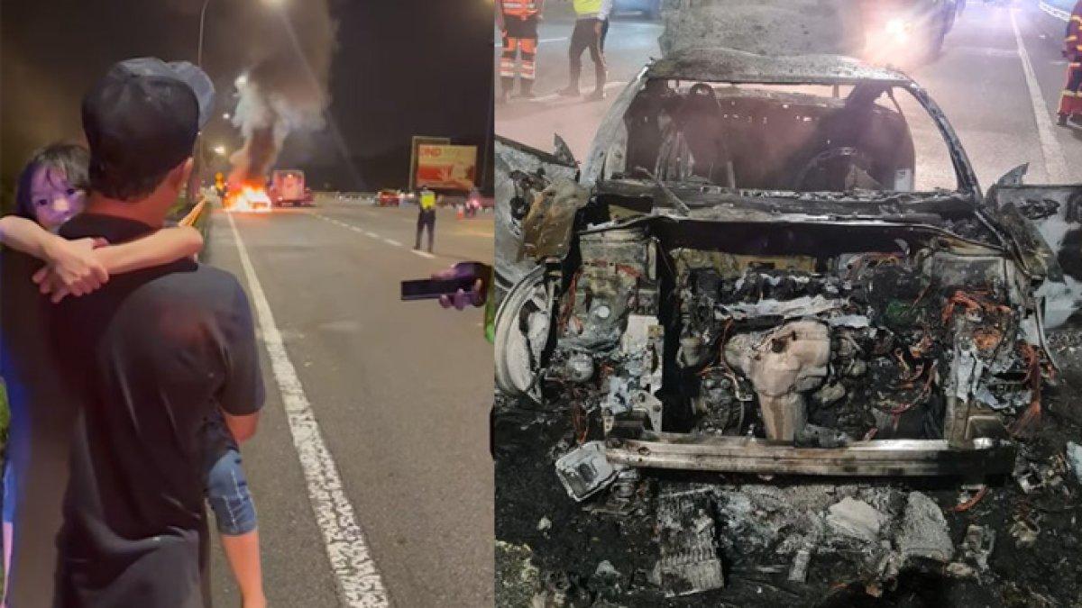 Mobil artis Malaysia Roy Azman terbakar di jalan a