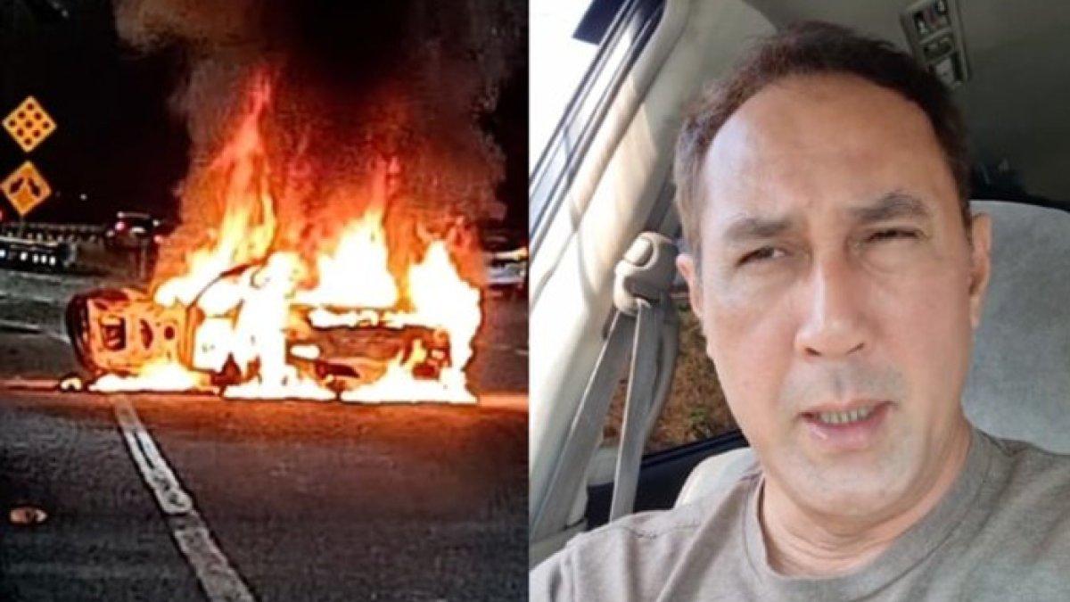 Mobil artis Malaysia Roy Azman terbakar di jalan