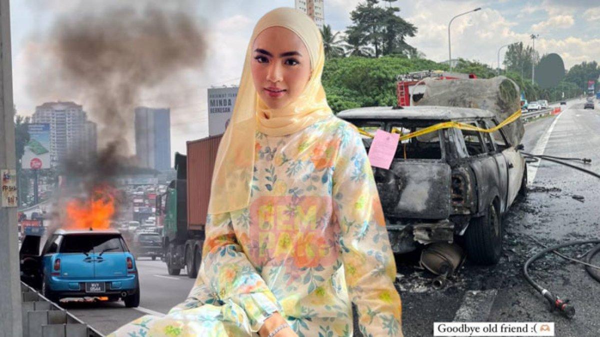 Mobil artis hangus terbakar saat dikendarai