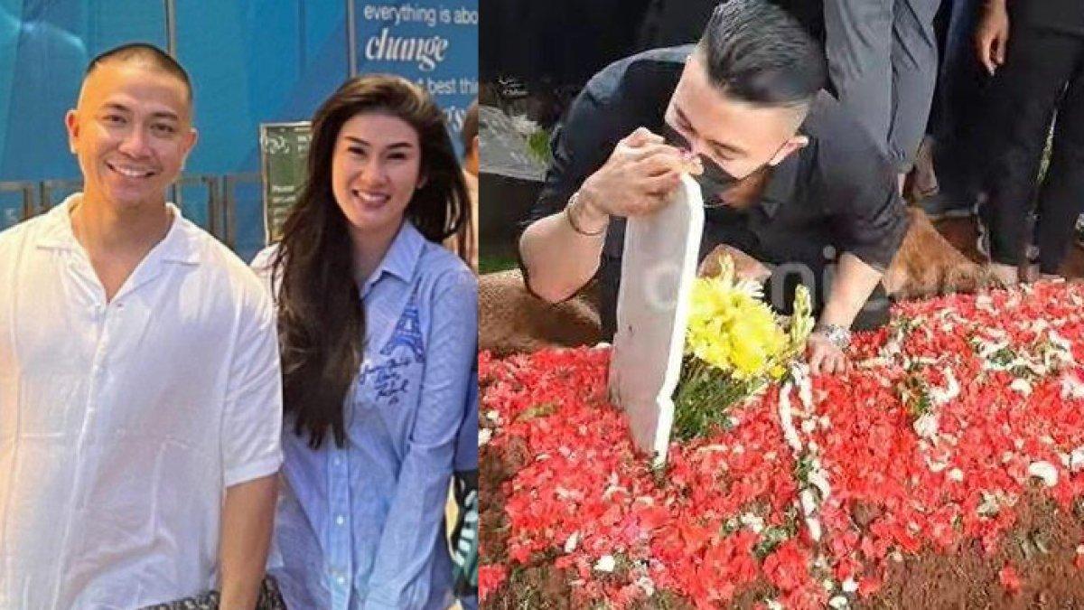 Momen Anggi Pratama cium nisan Stevie Agnecya saat prosesi pemakaman