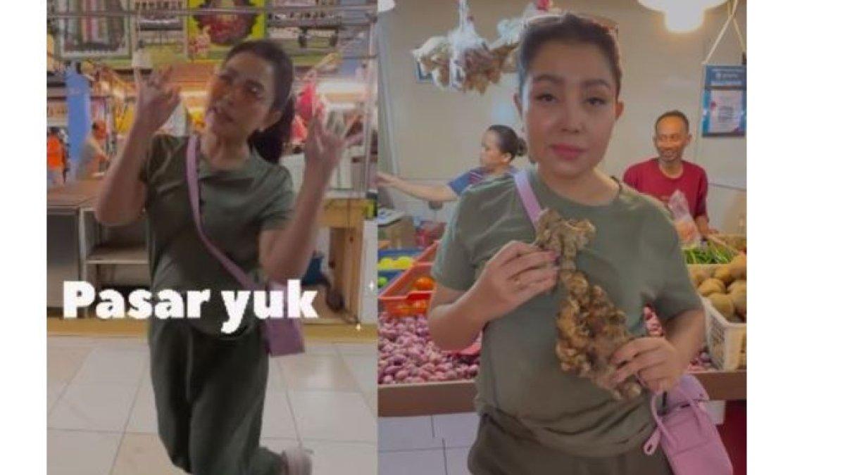 Momen Mayangsari pergi ke pasar tenteng tas ratusan juta.