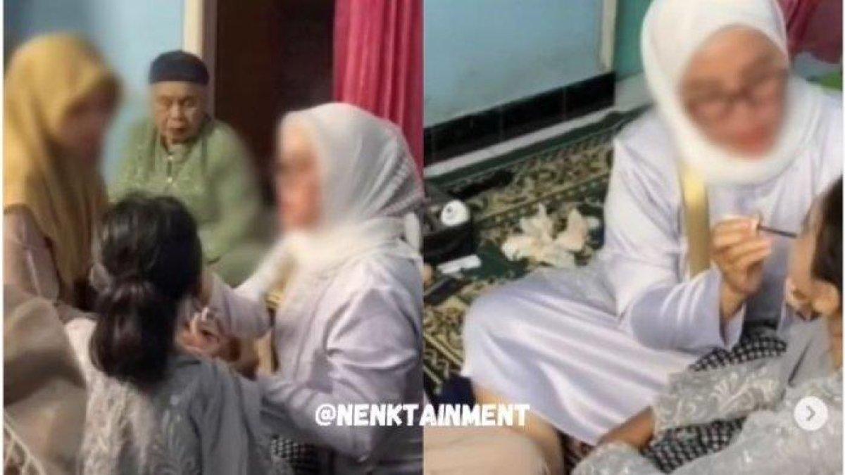 Momen emak-emak pakai alat make up MUA pengantin tanpa izin