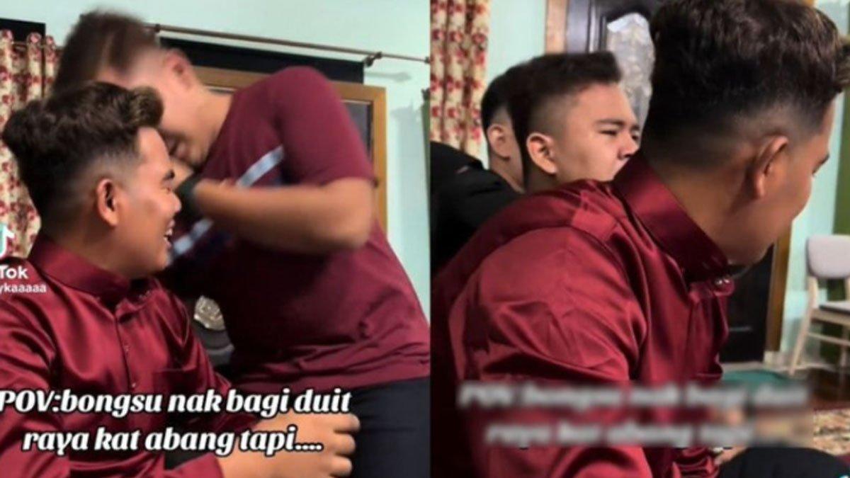 Momen haru anak bungsu memberikan THR kepada kakak dan kedua or