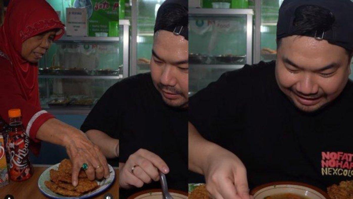 Momen lucu seorang emak-emak main comot tempe goreng milik food vlogger Nex Carlos saat review makanan khas Yogyakarta, Soto Pites Mbah Galak di Pasar Beringharjo. Video kejadian tersebut viral di media sosial.